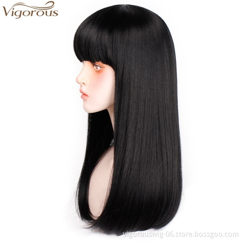 Vigorous 24" Long Straight Wig with Bangs Heat Resistant Synthetic Hair Wigs for White Black Women Cosplay